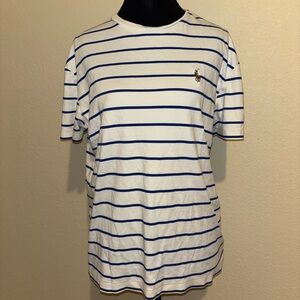 POLO Ralph Lauren Men's White and Blue Striped Shirt size small